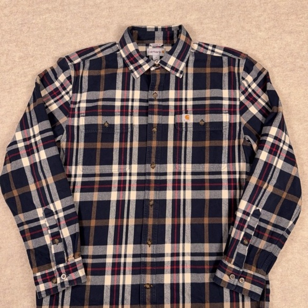 Carhartt Original Fit Flannel Shirt Mens Medium Blue Plaid‎ Workwear Long Sleeve - Picture 2 of 11